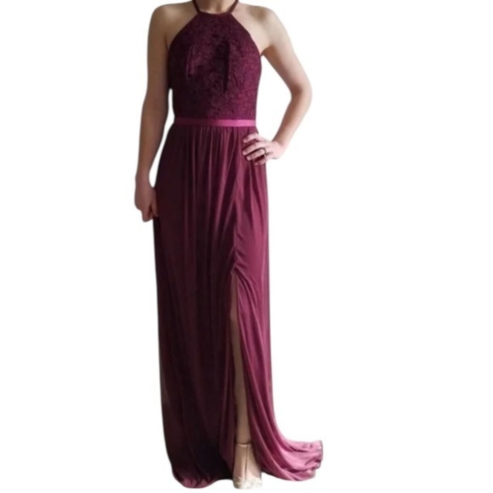 David's Bridal Halter Rich Burgundy Gown